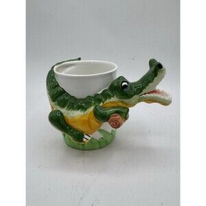 Crocodile Ceramic Mug Olio Hand painted London England 1990 Vintage Cup 3D